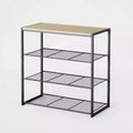 4 Tier Shoe Rack Black Metal with Natural Wood - Brightroom™