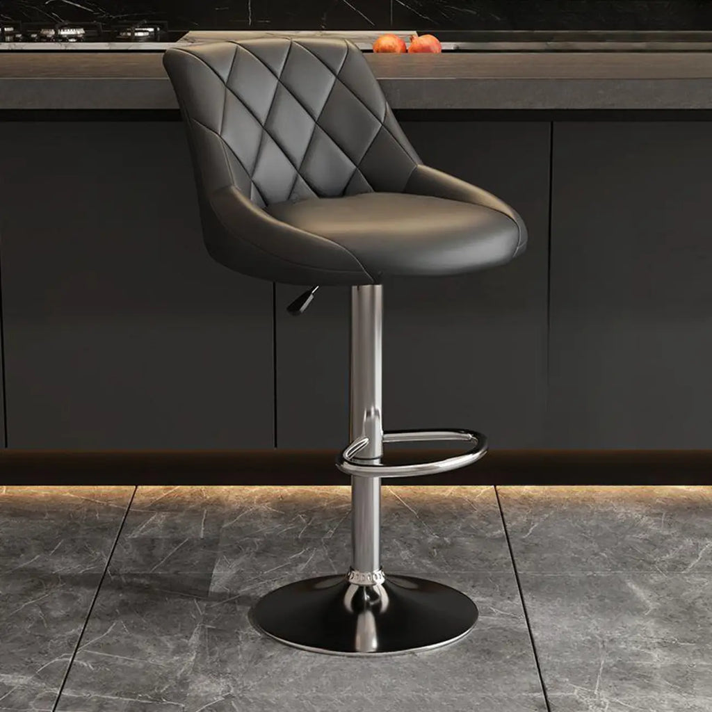 Tabouret de bar pivotant, capitonné en losanges, réglable, cuir PU noir et rouge