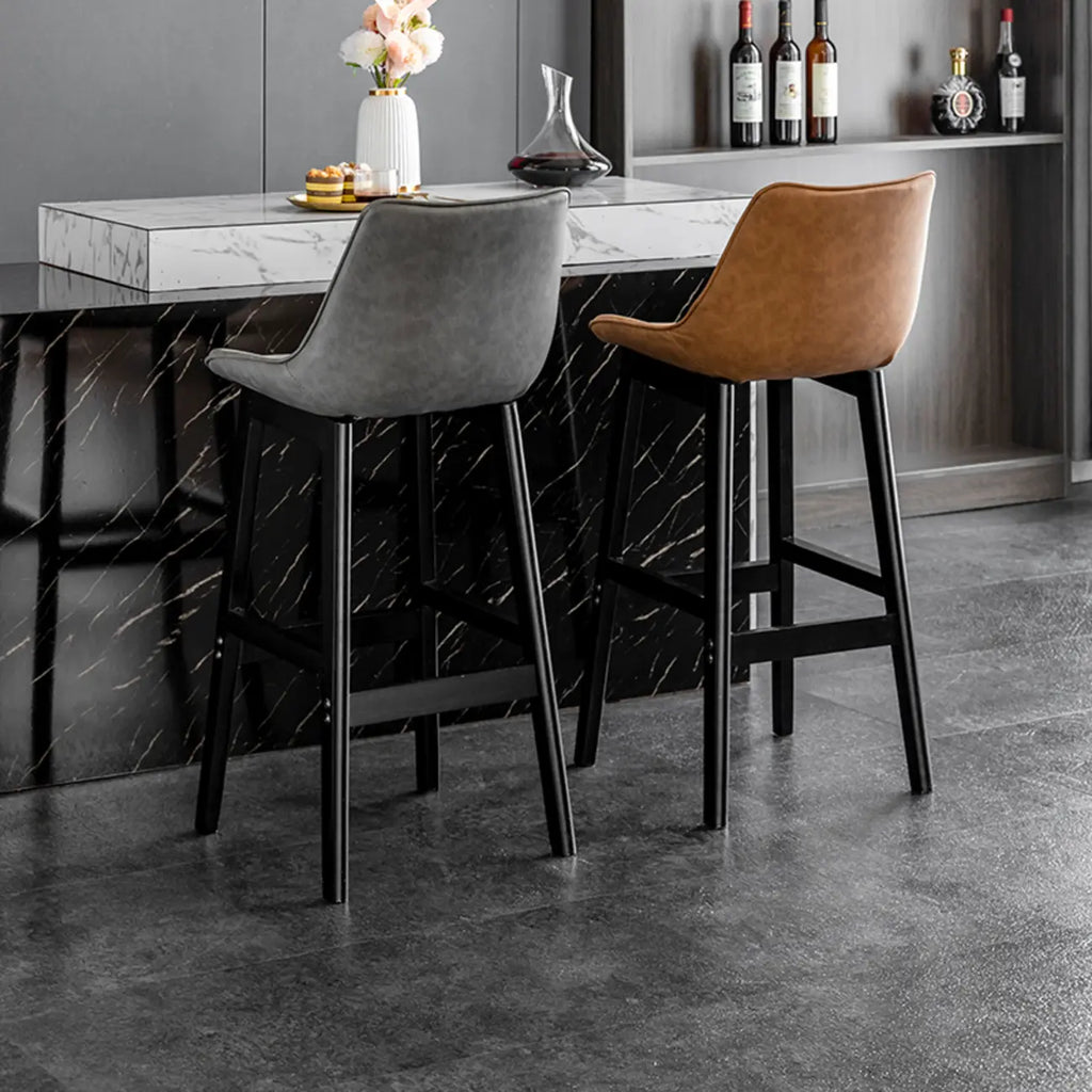 Tabourets de bar en similicuir Mid-Century Modern avec pieds en bois