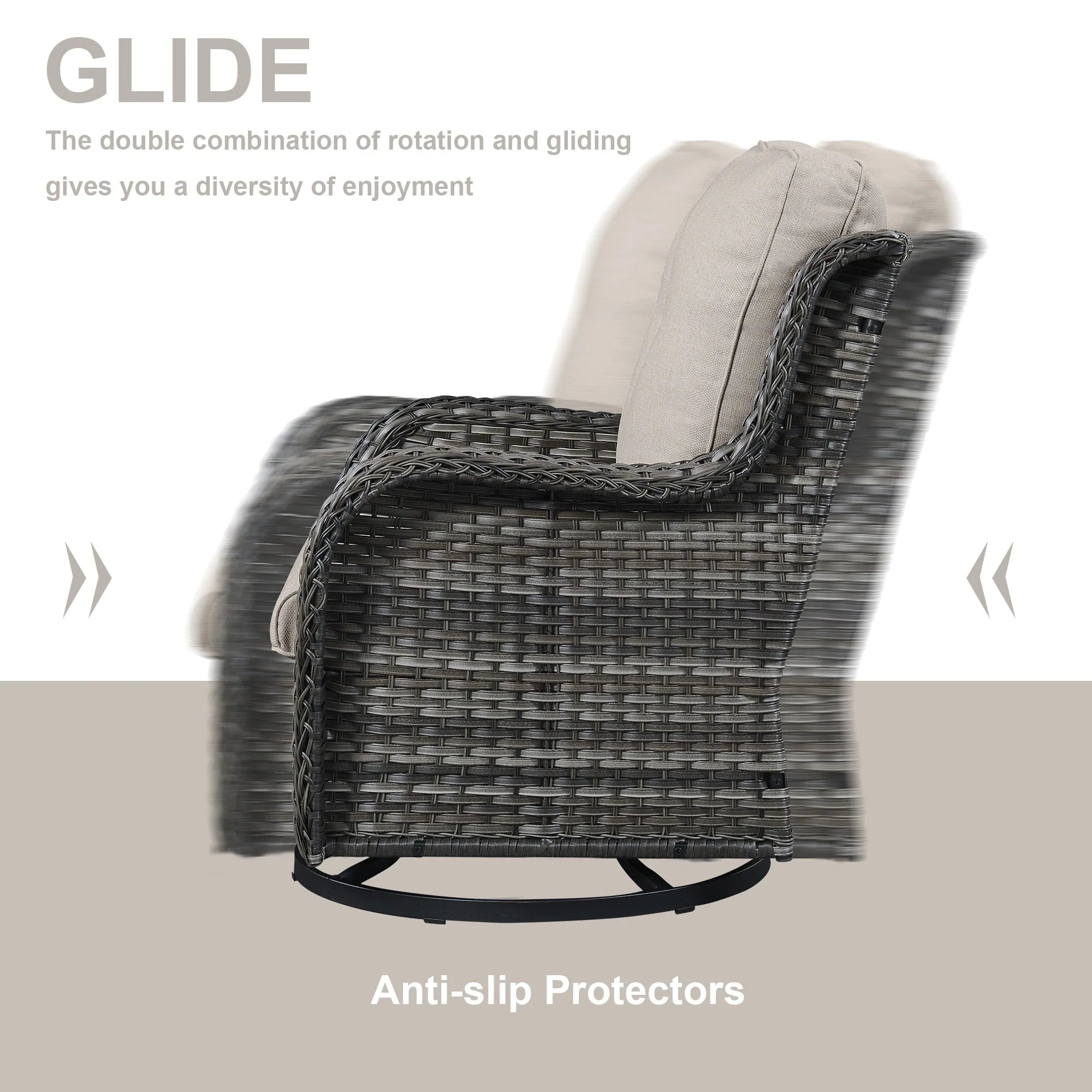 Chaises longues à bascule d'extérieur en osier Gymojoy avec base pivotante (lot de 2)