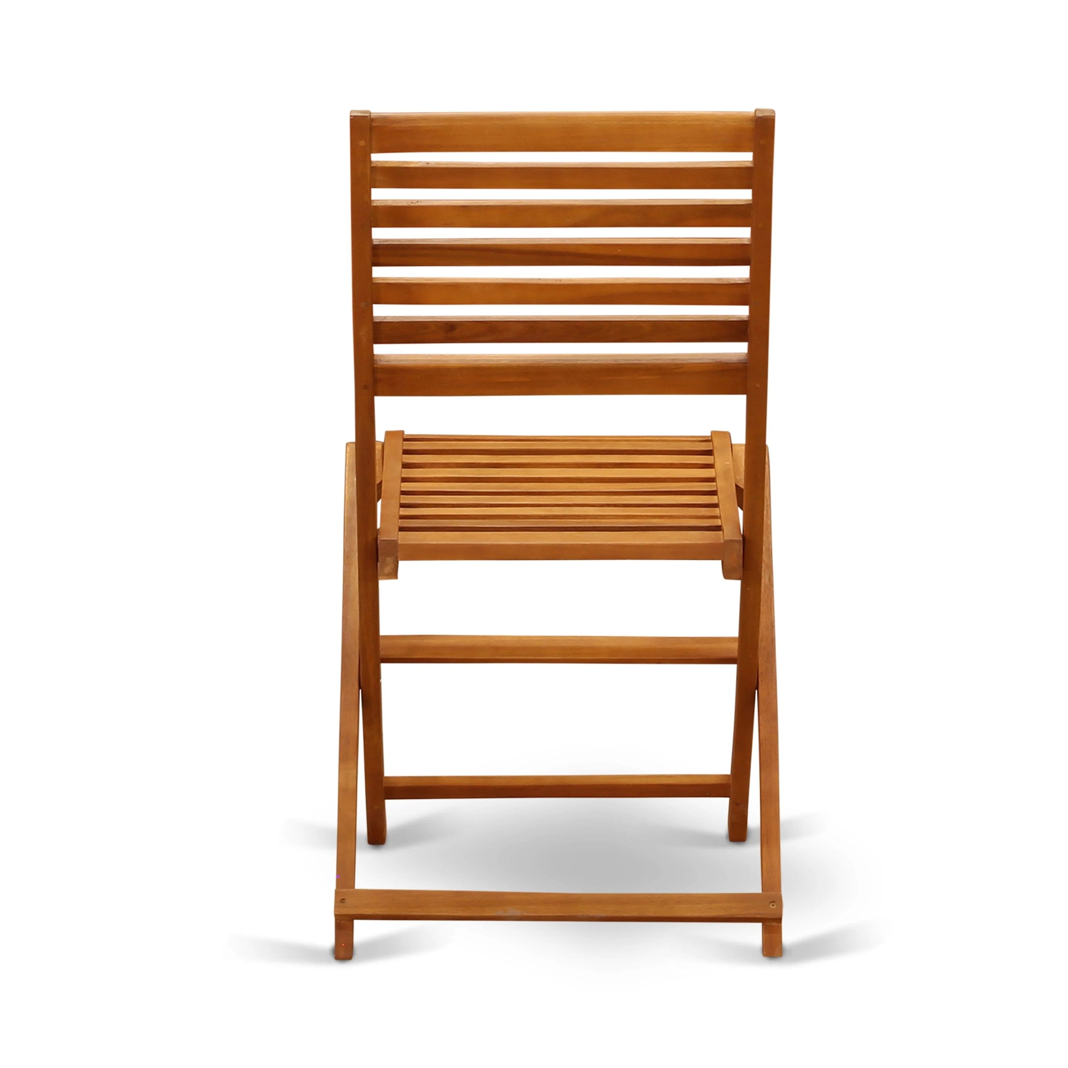 East West Furniture Ensemble Bistro de conversation d'extérieur comprenant une table basse ronde en bois et 2 chaises pliantes, Huile naturelle