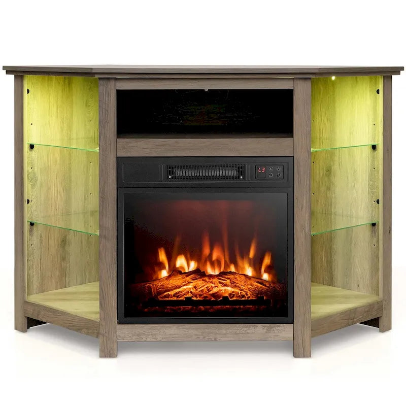 Meuble TV cheminée Costway avec lumières LED et cheminée électrique 18 pouces pour - Voir détails