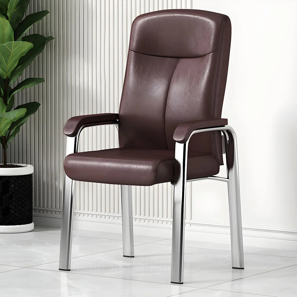Chaise de bureau HomeyFad moderne en cuir et métal à 4 pieds avec accoudoirs