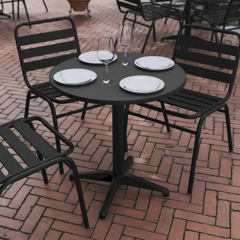 Table d'intérieur/extérieur en aluminium à plateau lisse de 27,5 po avec base