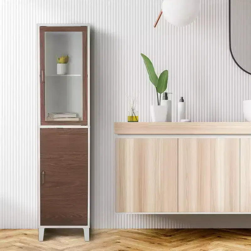Teamson Home Tyler Two Tone Modern Wooden Linen Tower Cabinet Walnut/White - Elegant Home Fashions