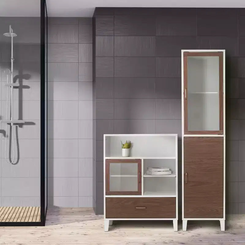 Teamson Home Tyler Two Tone Modern Wooden Linen Tower Cabinet Walnut/White - Elegant Home Fashions