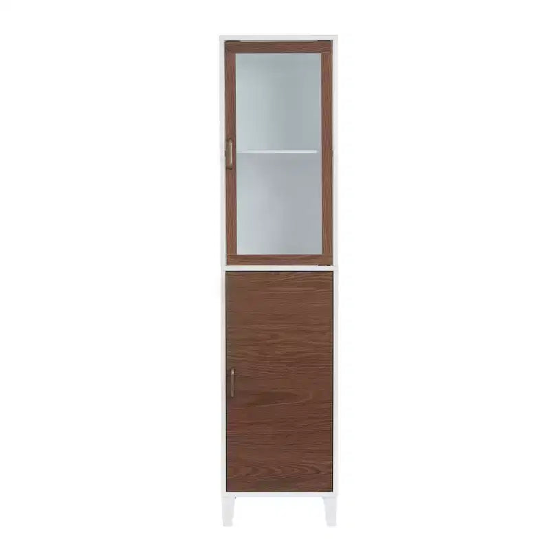 Teamson Home Tyler Two Tone Modern Wooden Linen Tower Cabinet Walnut/White - Elegant Home Fashions