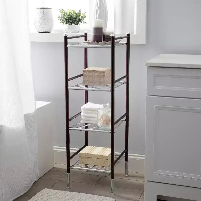 4 Tier Duplex Line Storage Tower Black - Organize It All: Metal Frame, Universal Shelving Unit, Easy to Assemble
