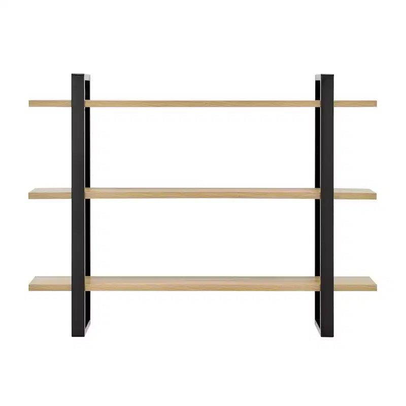 Danya B. 35.5" x 31.5" Rio 3 Tier Floating Bracket Wall Shelf Chestnut: Mid-Century Modern MDF & Iron Storage