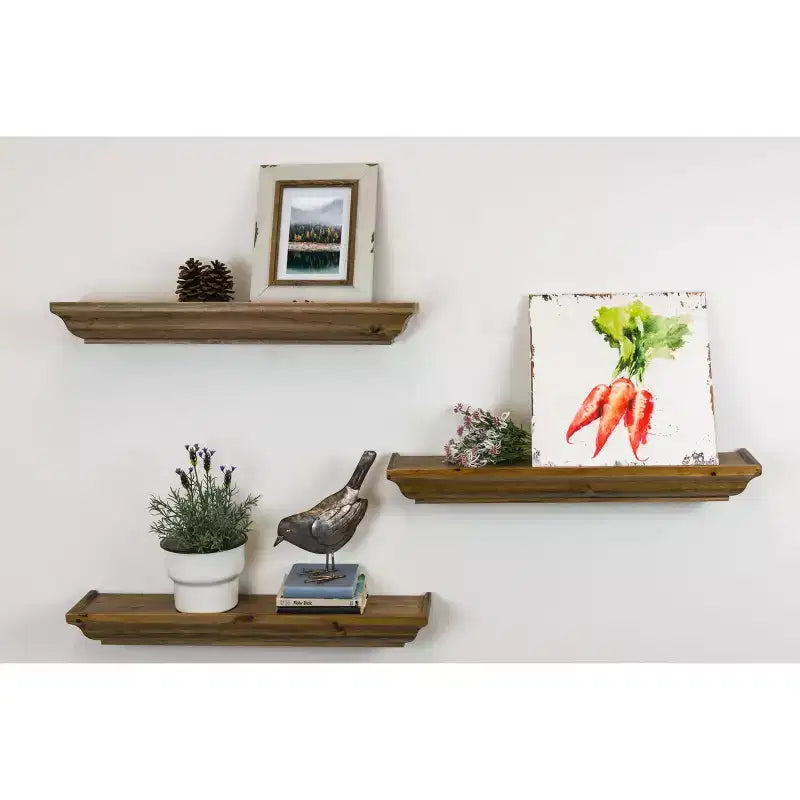 Kiera Grace 24" x 3.15" 3pc Muskoka Fitz Wooden Shelf Set Brown: Modern Floating Wall Organizers, No Assembly Required