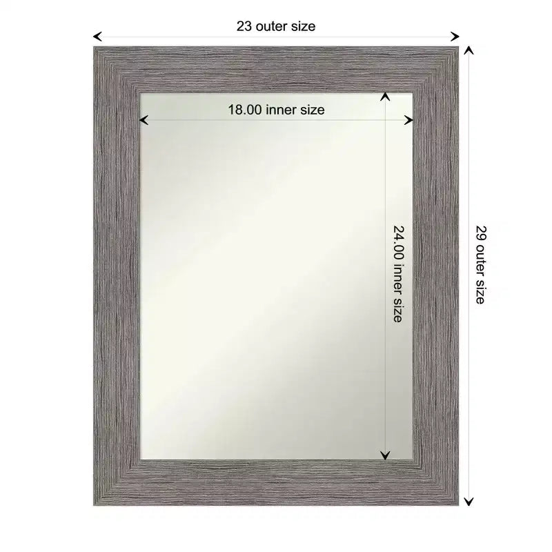 24" x 30" Non-Beveled Pinstripe Plank Gray Bathroom Wall Mirror - Amanti Art: Modern Rectangle, Wall Mount
