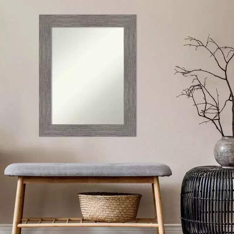 24" x 30" Non-Beveled Pinstripe Plank Gray Bathroom Wall Mirror - Amanti Art: Modern Rectangle, Wall Mount