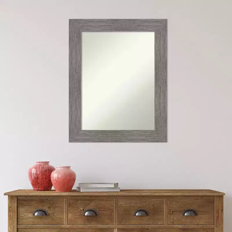 24" x 30" Non-Beveled Pinstripe Plank Gray Bathroom Wall Mirror - Amanti Art: Modern Rectangle, Wall Mount
