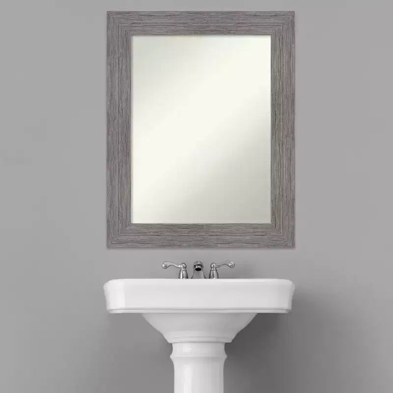 24" x 30" Non-Beveled Pinstripe Plank Gray Bathroom Wall Mirror - Amanti Art: Modern Rectangle, Wall Mount