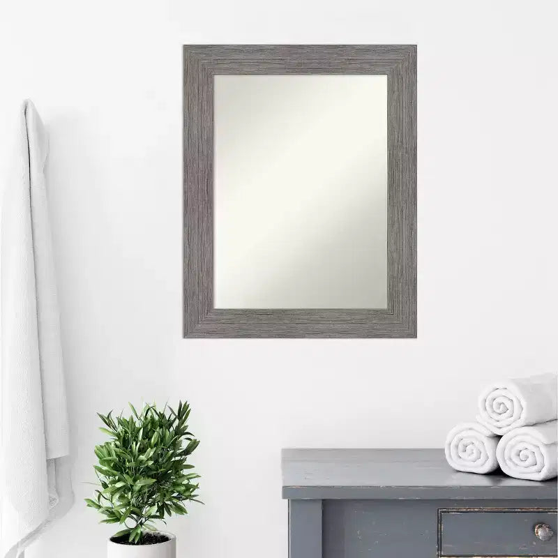 24" x 30" Non-Beveled Pinstripe Plank Gray Bathroom Wall Mirror - Amanti Art: Modern Rectangle, Wall Mount