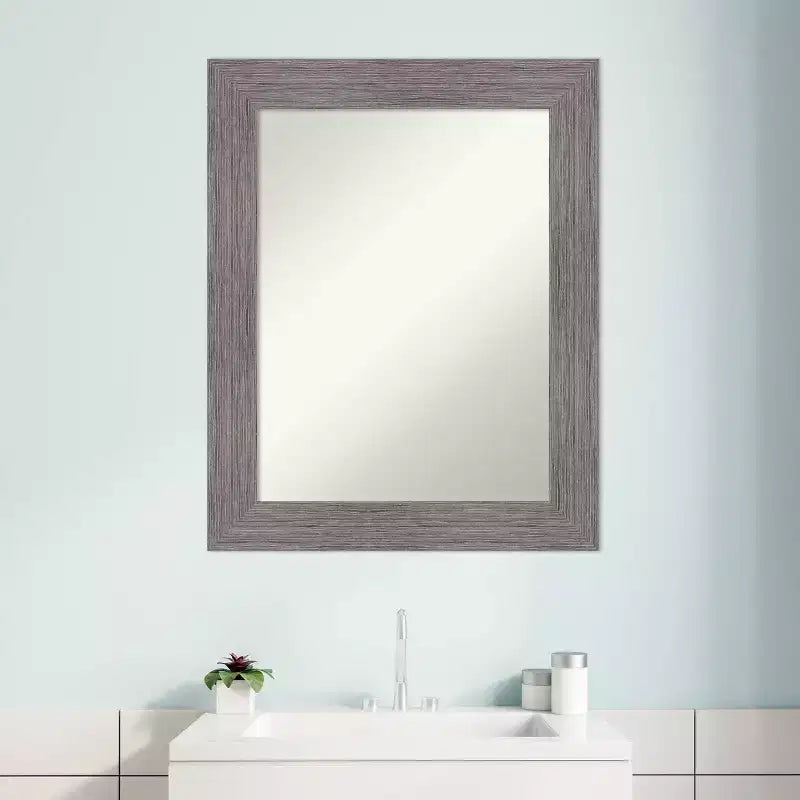 24" x 30" Non-Beveled Pinstripe Plank Gray Bathroom Wall Mirror - Amanti Art: Modern Rectangle, Wall Mount