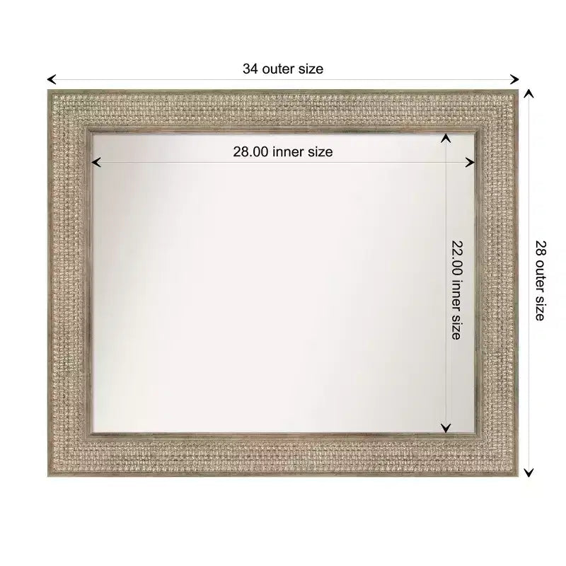 Amanti Art 34"x28" Non-Beveled Trellis Silver Wood Bathroom Wall Mirror : Modern Rectangular Design, Includes Mounting Hardware