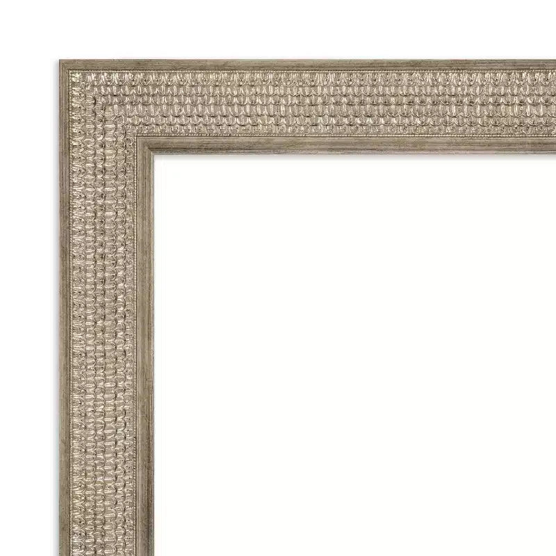 Amanti Art 34"x28" Non-Beveled Trellis Silver Wood Bathroom Wall Mirror : Modern Rectangular Design, Includes Mounting Hardware