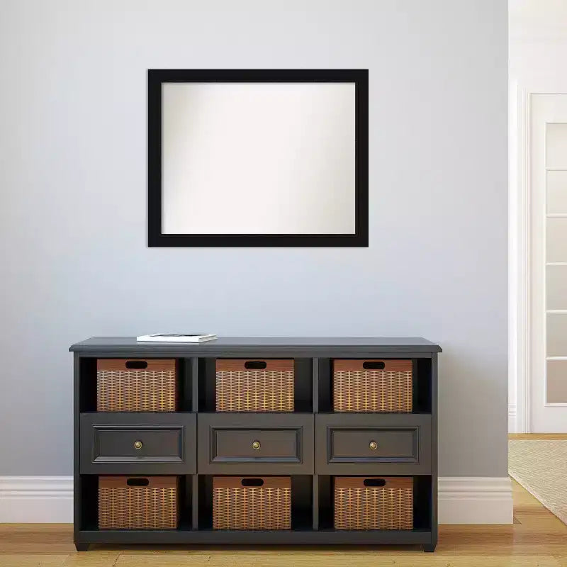 31" x 25" Non-Beveled Avon Black Wall Mirror - Amanti Art: Modern Style, Polystyrene Frame, Includes Mount Hardware