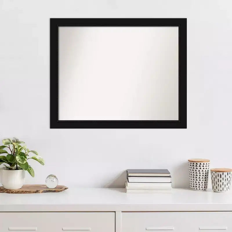 31" x 25" Non-Beveled Avon Black Wall Mirror - Amanti Art: Modern Style, Polystyrene Frame, Includes Mount Hardware