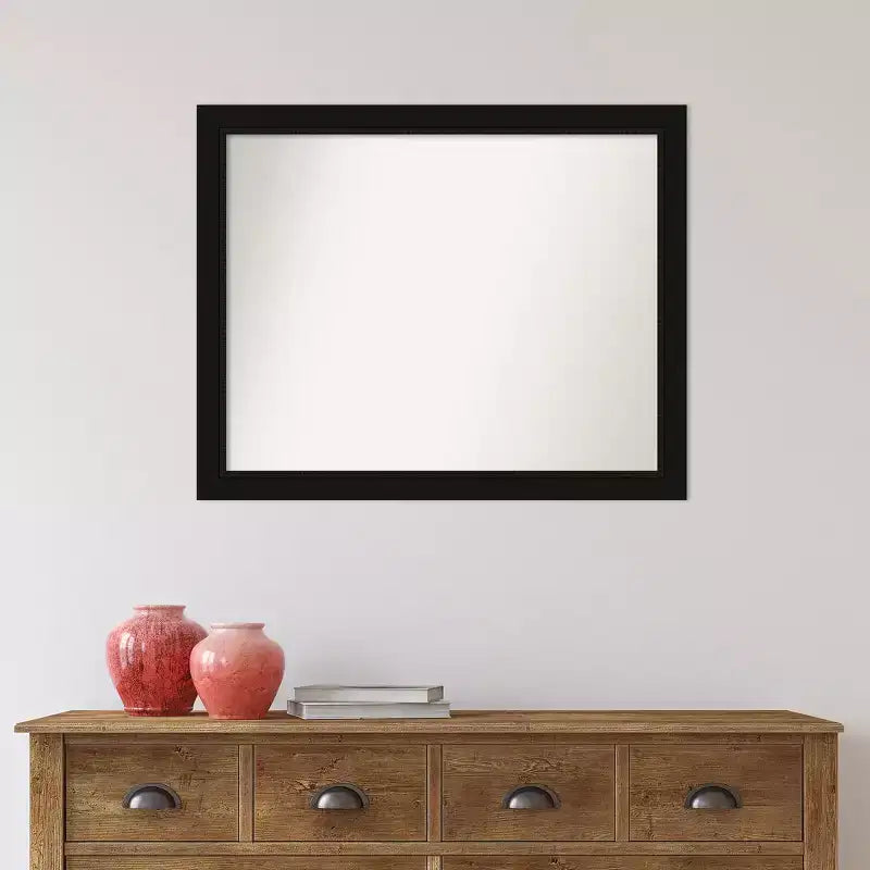 31" x 25" Non-Beveled Avon Black Wall Mirror - Amanti Art: Modern Style, Polystyrene Frame, Includes Mount Hardware