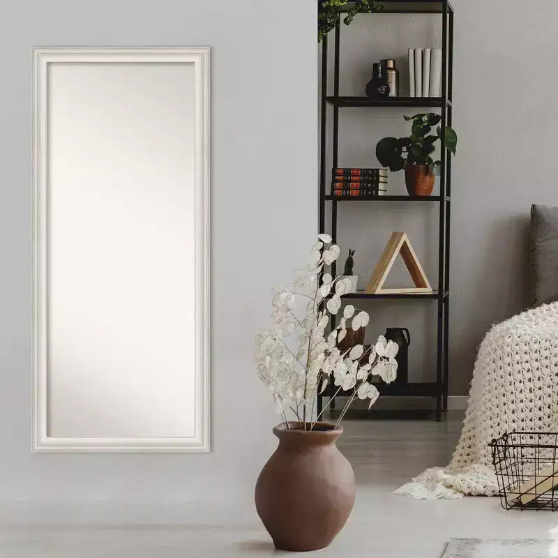 29" x 65" Non-Beveled Trio White Wash Silver Full Length Floor Leaner Mirror - Amanti Art
