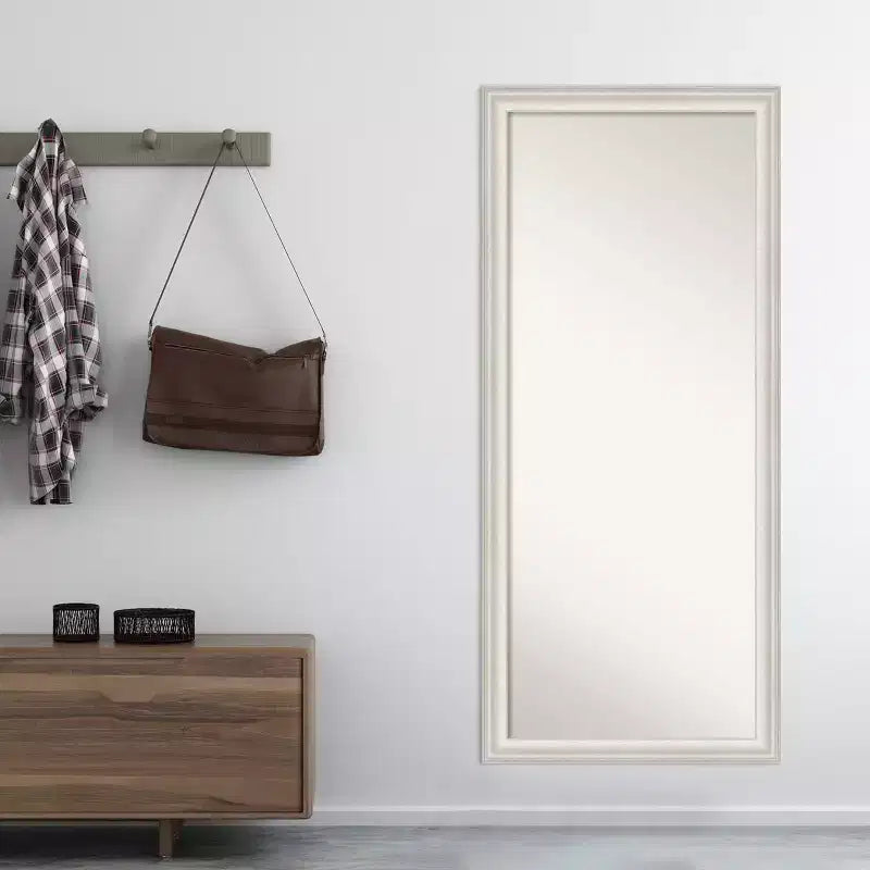 29" x 65" Non-Beveled Trio White Wash Silver Full Length Floor Leaner Mirror - Amanti Art