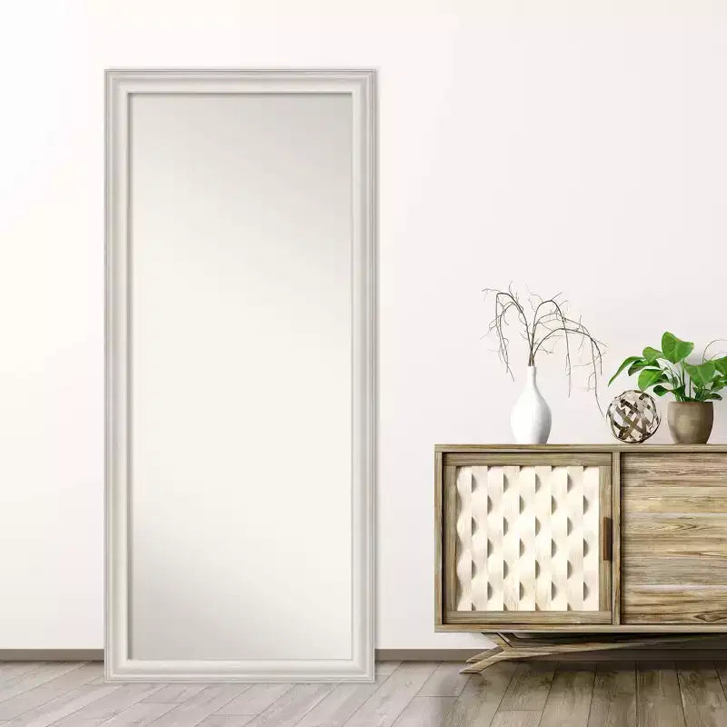 29" x 65" Non-Beveled Trio White Wash Silver Full Length Floor Leaner Mirror - Amanti Art