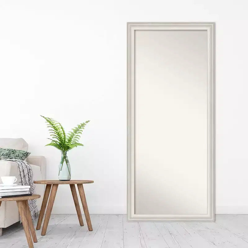 29" x 65" Non-Beveled Trio White Wash Silver Full Length Floor Leaner Mirror - Amanti Art