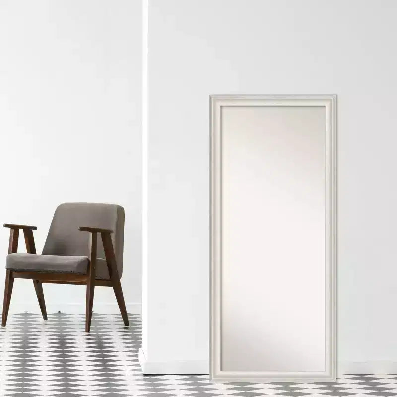 29" x 65" Non-Beveled Trio White Wash Silver Full Length Floor Leaner Mirror - Amanti Art