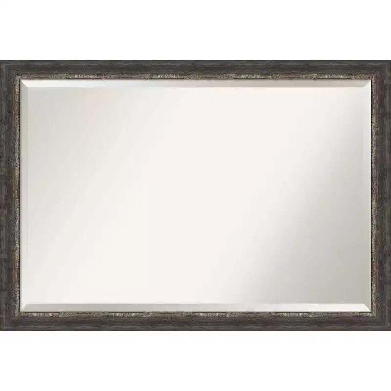 40"x28" Bark Rustic Char Narrow Framed Wall Mirror Brown - Amanti Art: Beveled, No Assembly Required