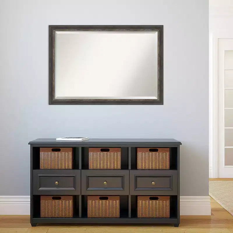 40"x28" Bark Rustic Char Narrow Framed Wall Mirror Brown - Amanti Art: Beveled, No Assembly Required