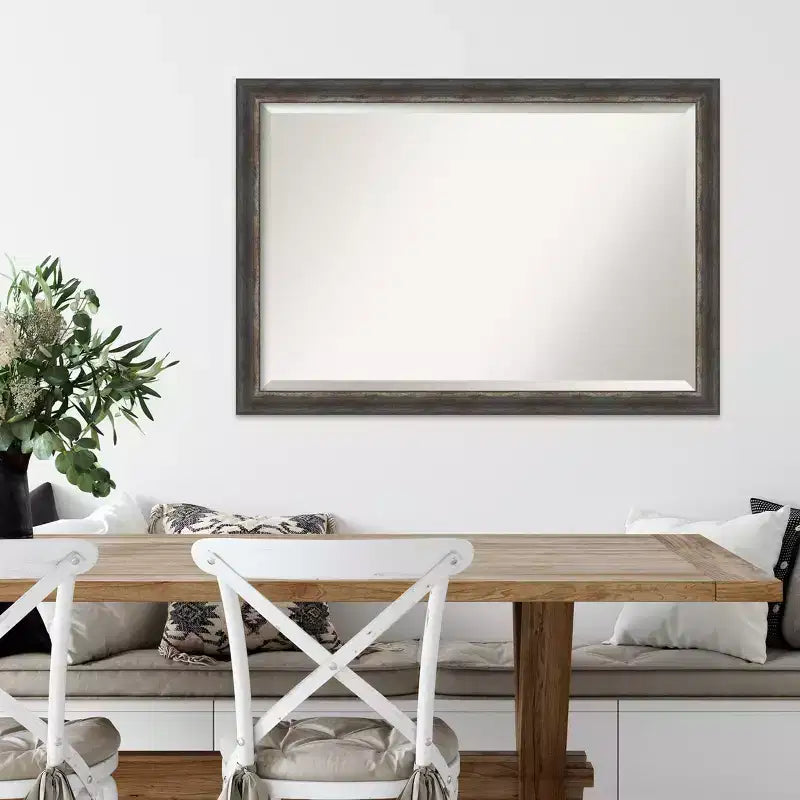 40"x28" Bark Rustic Char Narrow Framed Wall Mirror Brown - Amanti Art: Beveled, No Assembly Required