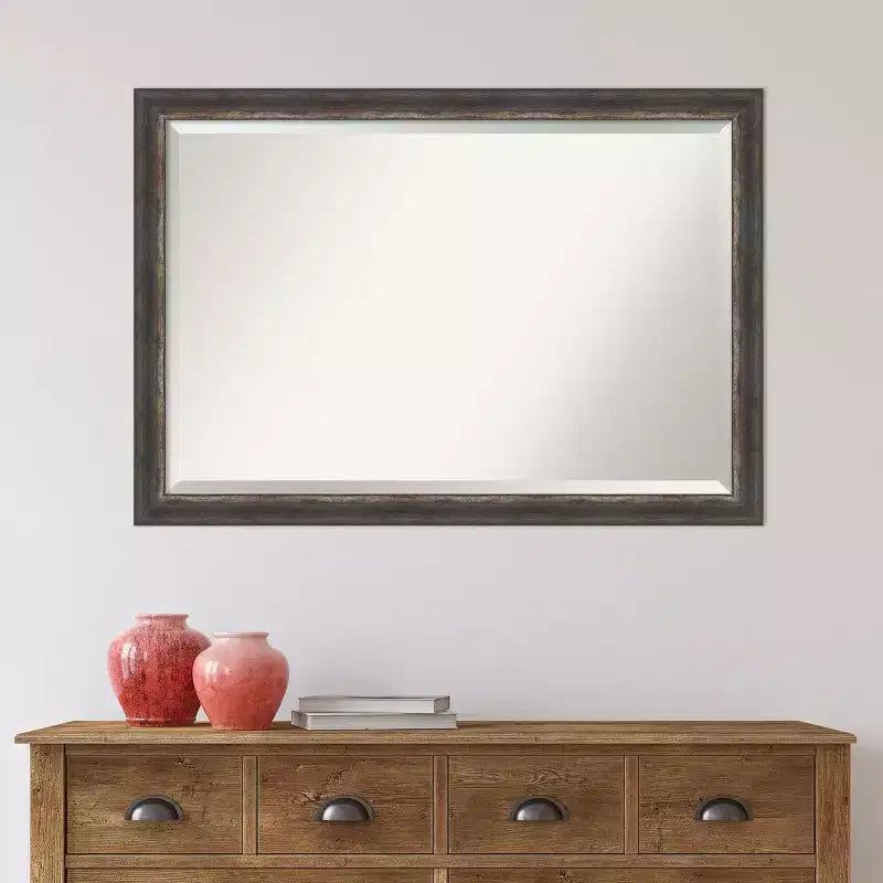 40"x28" Bark Rustic Char Narrow Framed Wall Mirror Brown - Amanti Art: Beveled, No Assembly Required