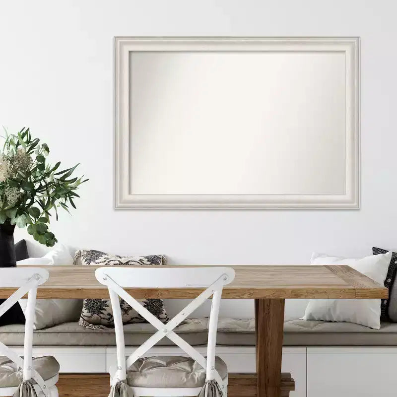 41" x 29" Non-Beveled Trio White Wash Silver Wall Mirror - Amanti Art