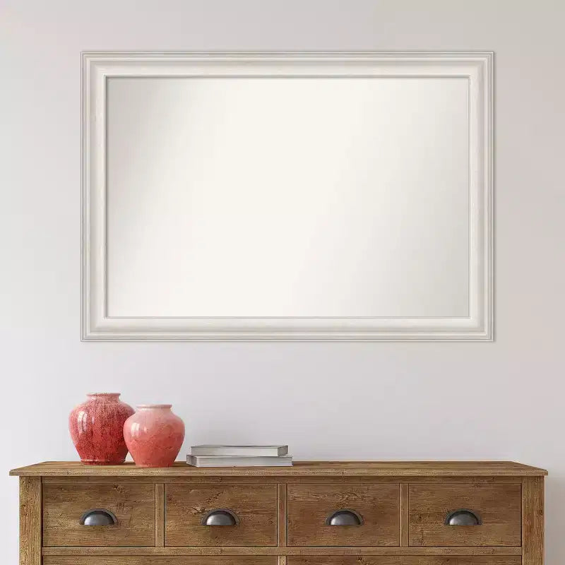 41" x 29" Non-Beveled Trio White Wash Silver Wall Mirror - Amanti Art