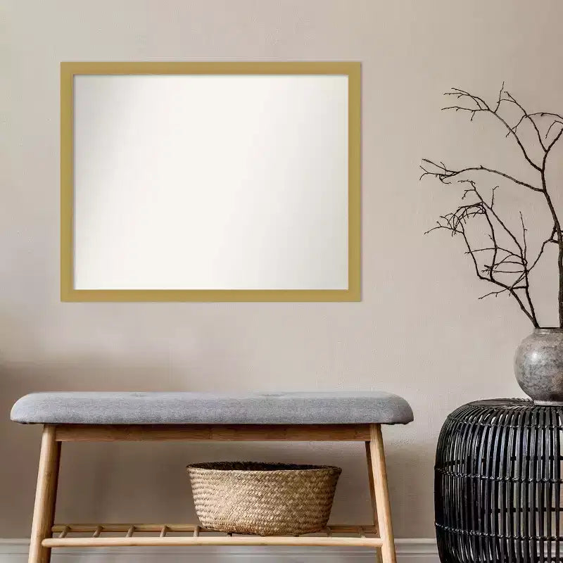 Miroir mural étroit Grace non biseauté, 30" x 24", Or brossé - Amanti Art : Rectangulaire, Mural, Style moderne