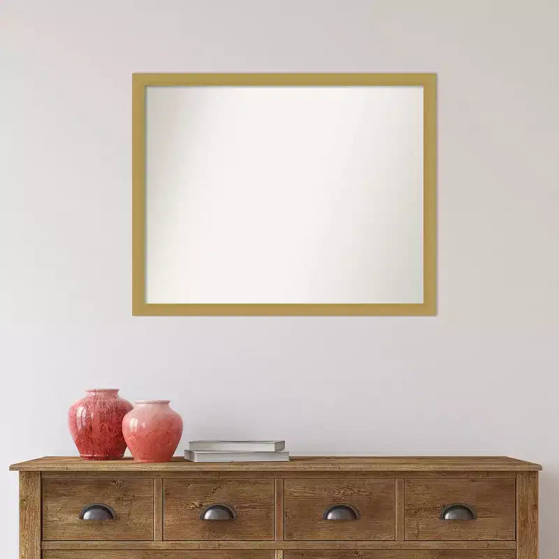 Miroir mural étroit Grace non biseauté, 30" x 24", Or brossé - Amanti Art : Rectangulaire, Mural, Style moderne