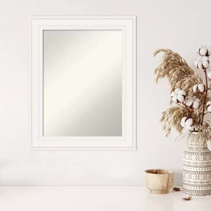 24" x 30" Non-Beveled Ridge White Wall Mirror - Amanti Art: Modern Rectangle, Polystyrene Frame, Includes Mounting Hardware