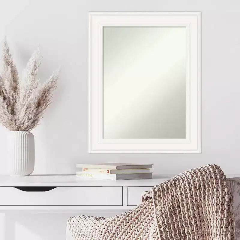 24" x 30" Non-Beveled Ridge White Wall Mirror - Amanti Art: Modern Rectangle, Polystyrene Frame, Includes Mounting Hardware