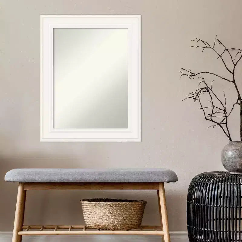 24" x 30" Non-Beveled Ridge White Wall Mirror - Amanti Art: Modern Rectangle, Polystyrene Frame, Includes Mounting Hardware