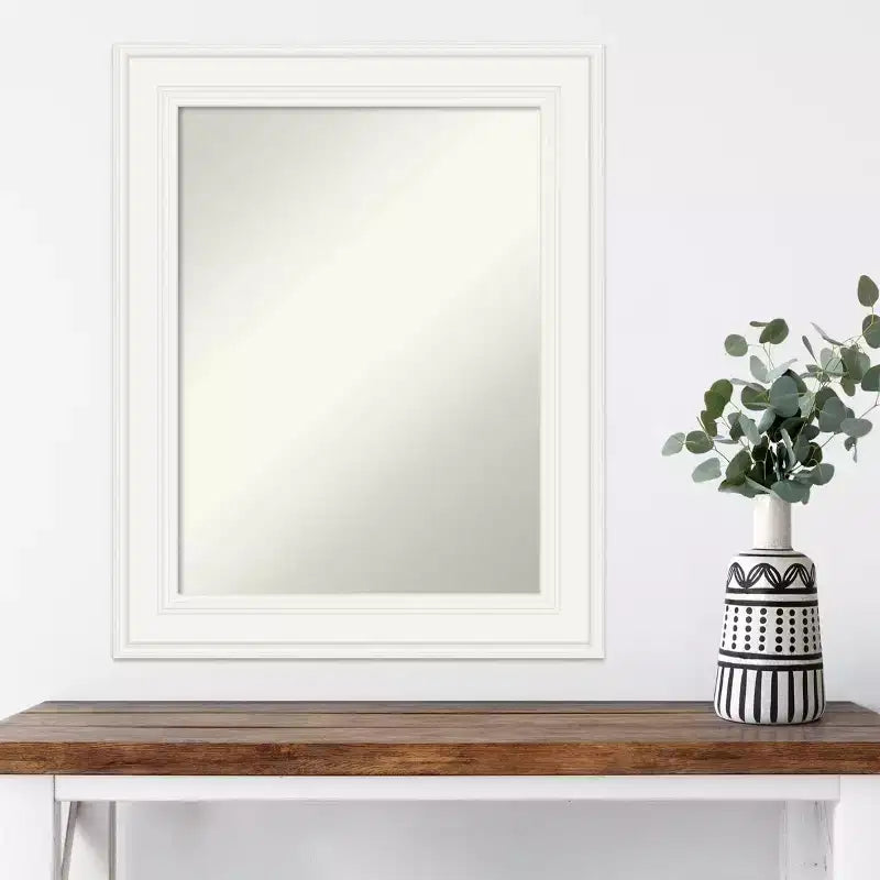 24" x 30" Non-Beveled Ridge White Wall Mirror - Amanti Art: Modern Rectangle, Polystyrene Frame, Includes Mounting Hardware