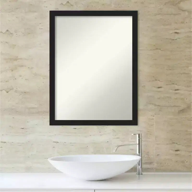Amanti Art 20"x26" Non-Beveled Grace Narrow Bathroom Wall Mirror Brushed Metallic Black : Rectangle, Polystyrene Frame, Wall Mounted