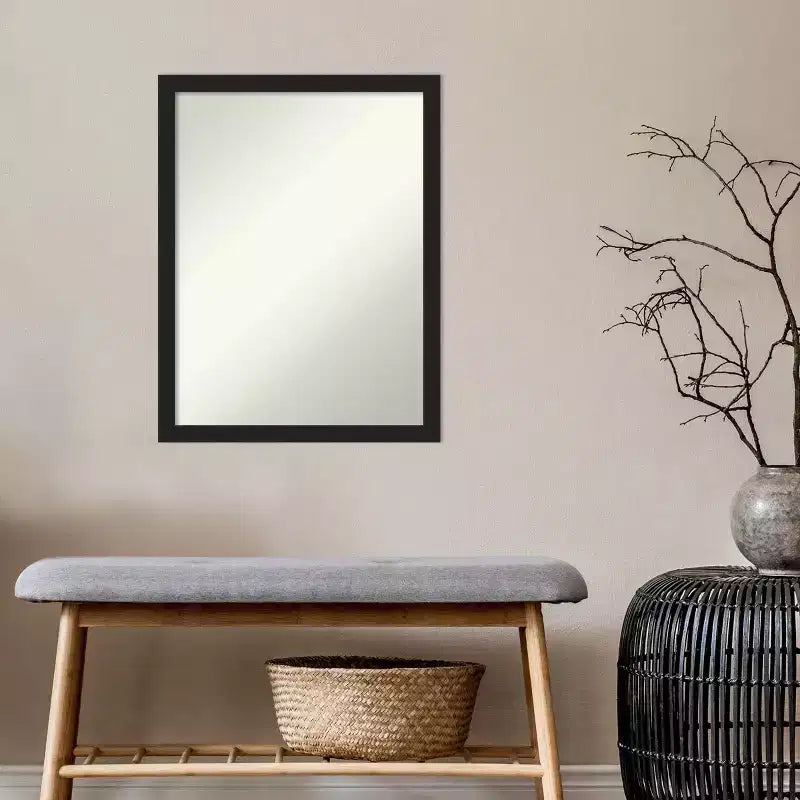 Amanti Art 20"x26" Non-Beveled Grace Narrow Bathroom Wall Mirror Brushed Metallic Black : Rectangle, Polystyrene Frame, Wall Mounted