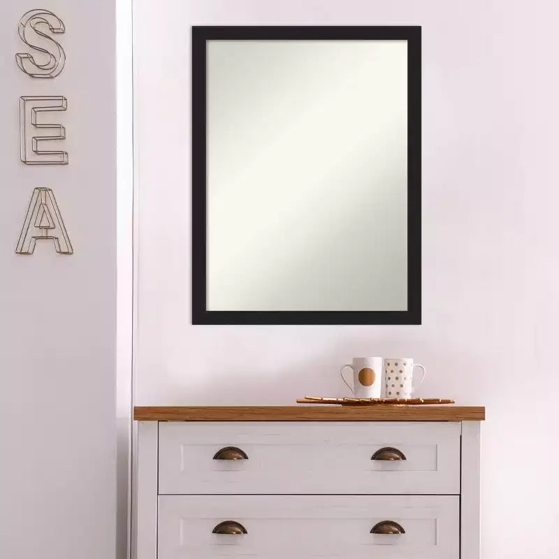 Amanti Art 20"x26" Non-Beveled Grace Narrow Bathroom Wall Mirror Brushed Metallic Black : Rectangle, Polystyrene Frame, Wall Mounted