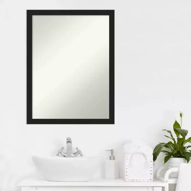 Amanti Art 20"x26" Non-Beveled Grace Narrow Bathroom Wall Mirror Brushed Metallic Black : Rectangle, Polystyrene Frame, Wall Mounted