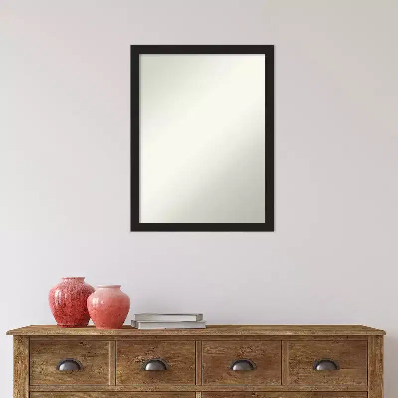 Amanti Art 20"x26" Non-Beveled Grace Narrow Bathroom Wall Mirror Brushed Metallic Black : Rectangle, Polystyrene Frame, Wall Mounted