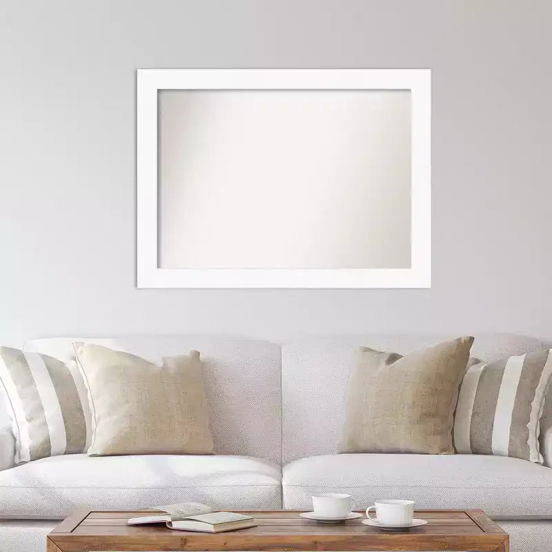 44" x 33" Non-Beveled Cabinet White Wall Mirror - Amanti Art: Modern Rectangle, Includes Mounting Hardware
