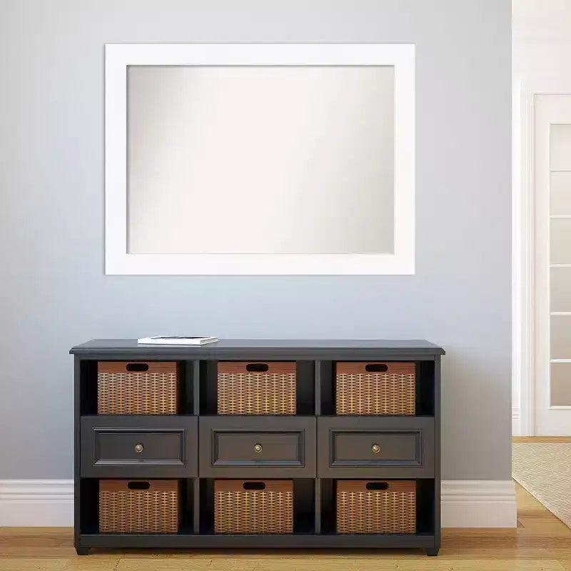 44" x 33" Non-Beveled Cabinet White Wall Mirror - Amanti Art: Modern Rectangle, Includes Mounting Hardware