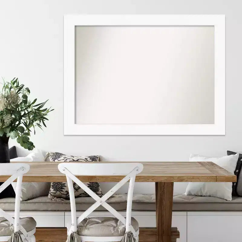 44" x 33" Non-Beveled Cabinet White Wall Mirror - Amanti Art: Modern Rectangle, Includes Mounting Hardware